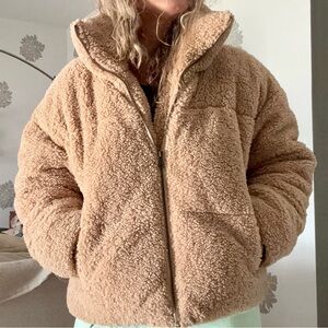 Free People Tan Teddy Jacket Plush Oversized Design